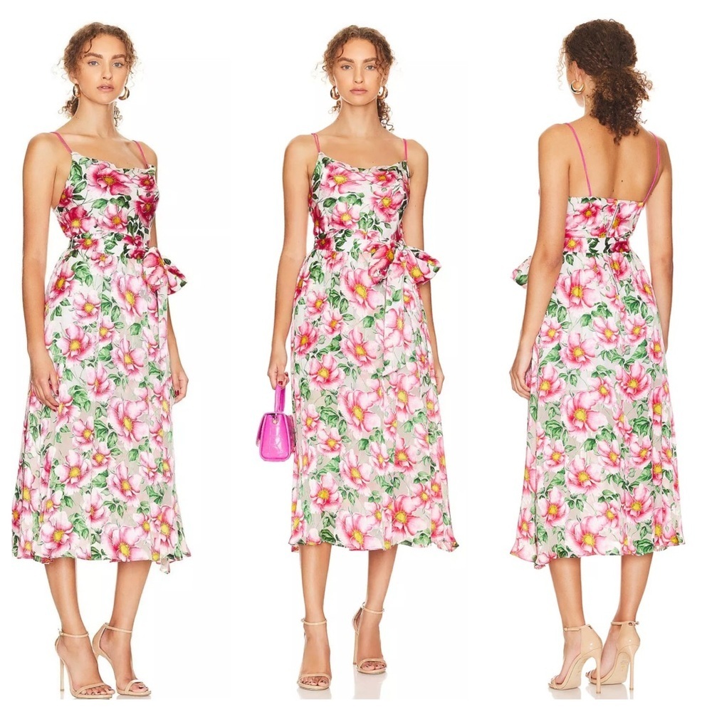 Alice + Olivia Silk Blend Samantha Cowl-Neck Floral Midi Dress 4 Small - Picture 8 of 8